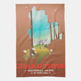 Grand Teton National Park Wyoming Map Tea Towel