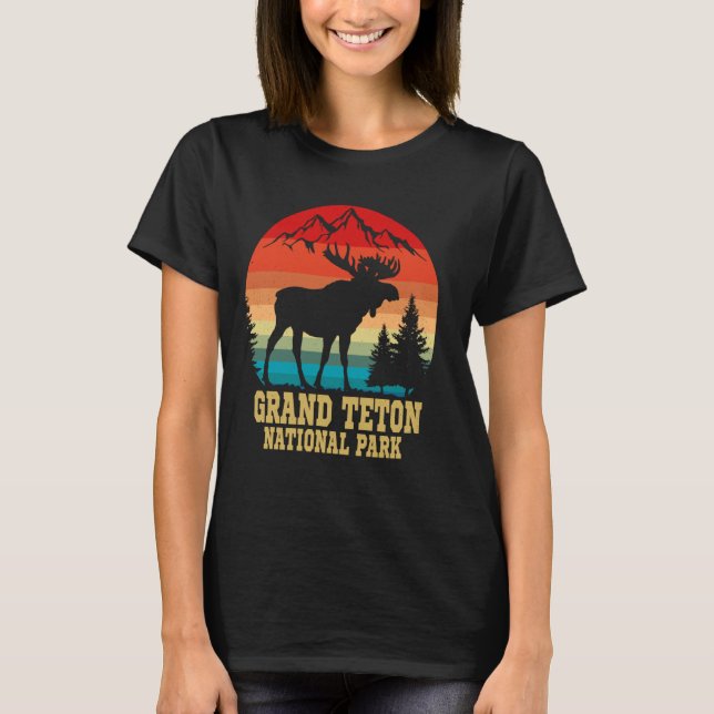 Grand Teton National Park Wyoming Retro Moose Trav T-Shirt (Front)