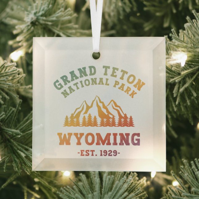 Grand Teton National Park Wyoming USA Gradient Glass Tree Decoration (Insitu)