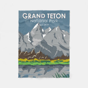 Grand Teton National Park Wyoming Vintage  Fleece Blanket