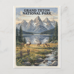 Grand Teton National Park Wyoming Watercolor Postcard