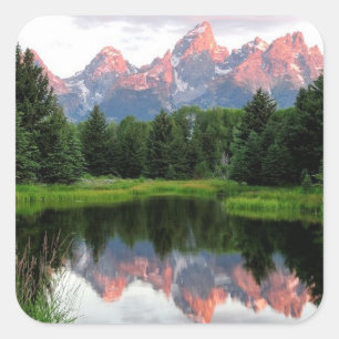 Grand Teton Reflections Over the Beaver Pond Square Sticker