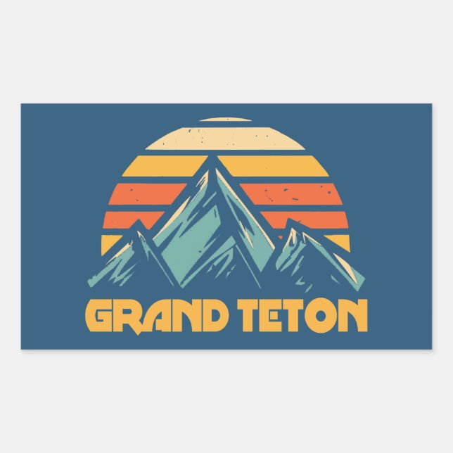 Grand Teton Retro Turquoise Rectangular Sticker (Front)