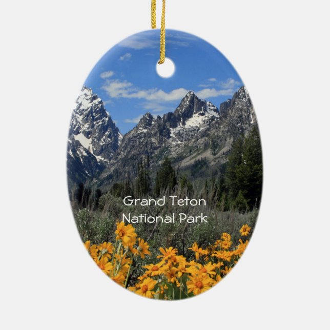 Grand Teton Springtime Souvenir Photo Ceramic Tree Decoration (Back)