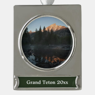 Grand Teton Sunrise at Cottonwood Creek Silver Plated Banner Ornament