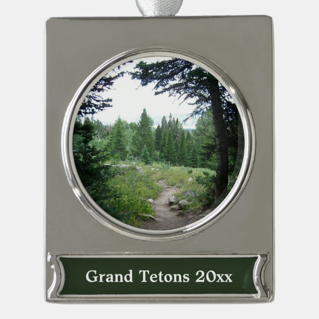 Grand Teton Trail Silver Plated Banner Ornament (Front)