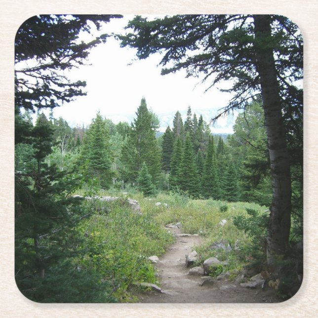 Grand Teton Trail Square Paper Coaster (Front)