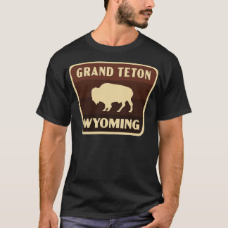 Grand Teton Wyoming Retro Buffalo Badge Brown T-Shirt