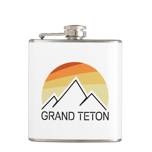 Grand Teton Wyoming Retro Hip Flask (Front)