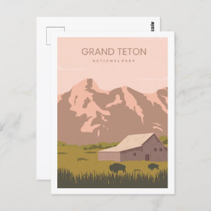 Grand Teton Wyoming USA Travel Place Illustration Postcard