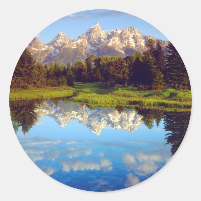 Grand Tetons reflecting in the Snake River Classic Round Sticker (Front)