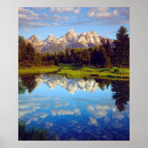Grand Tetons reflecting in the Snake River Poster