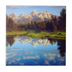 Grand Tetons reflecting in the Snake River Tile