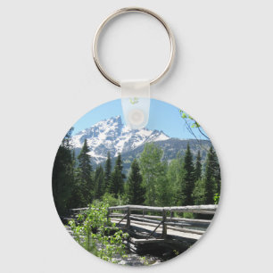 Grand Tetons Spring Snow and Wood Bridge Key Ring