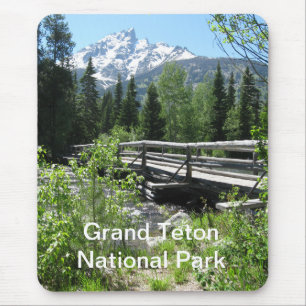Grand Tetons Spring Snow and Wood Bridge Mouse Mat
