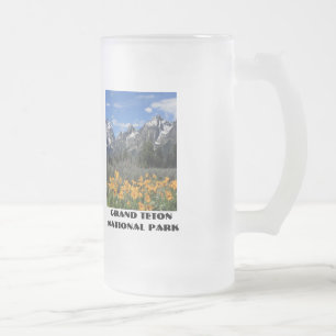 Grand Tetons with Yellow Flowers Frosted Glass Beer Mug