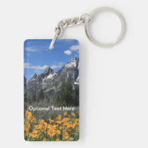 Grand Tetons with Yellow Flowers Key Ring