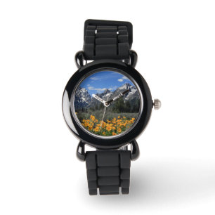 Grand Tetons with Yellow Flowers Watch