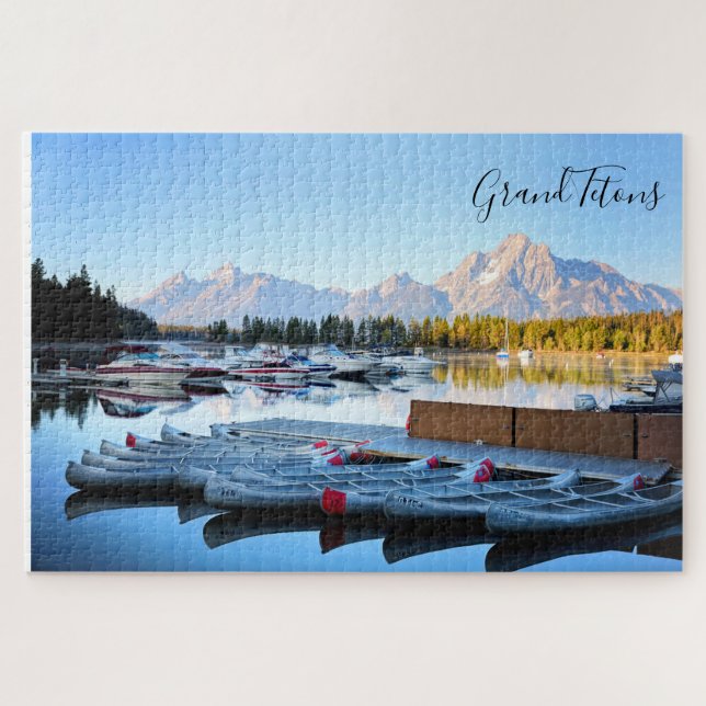 Grand Tetons Wyoming with Lake and Kayaks Puzzle (Horizontal)