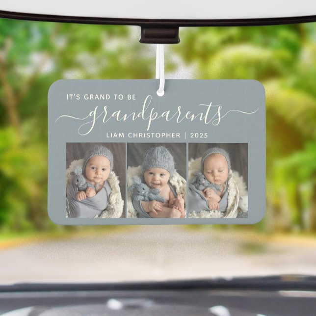 Grand To Be Grandparents 3 Photo Dusty Blue Car Air Freshener (Creator Uploaded)