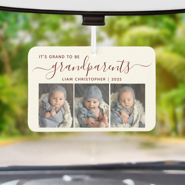 Grand To Be Grandparents 3 Photo Red Script Car Air Freshener (Creator Uploaded)