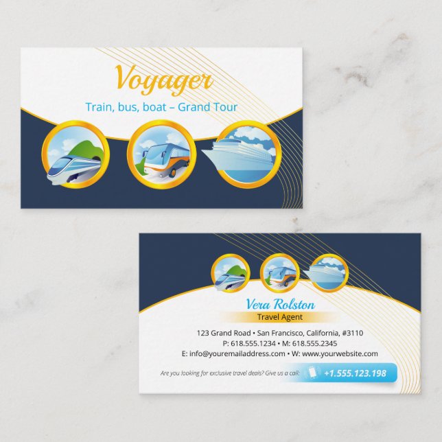 Grand Tour | Travel Agent Train Bus Boat Business Card (Front/Back)