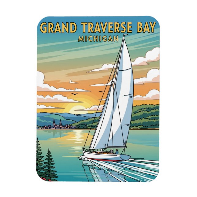 Grand Traverse Bay Michigan Travel Magnet (Vertical)