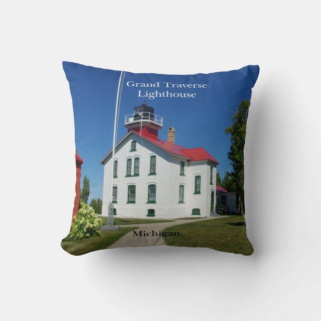 Grand Traverse Lighthouse square pillow (Front)