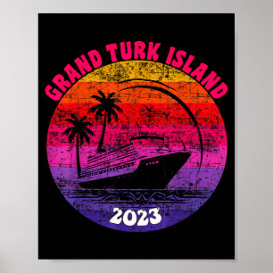 Grand Turk Island Cruise 2023 Retro Sunset Family Poster