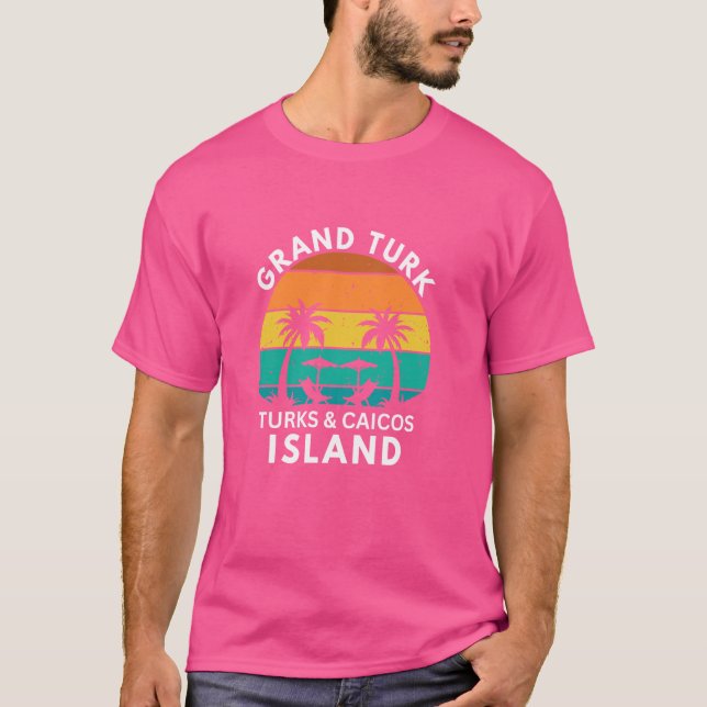 Grand Turk Island Turks & Caicos Retro Tropical Su T-Shirt (Front)