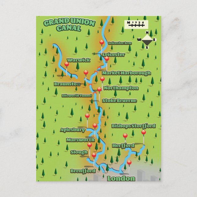 Grand Union Canal Map Postcard (Front)