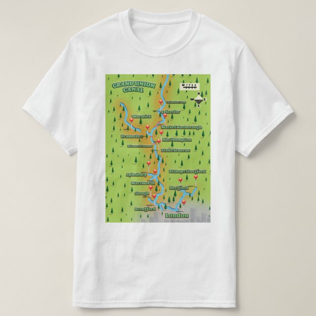 Grand Union Canal Map T-Shirt (Design Front)