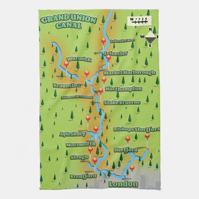 Grand Union Canal Map Tea Towel (Vertical)