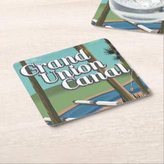 grand union canal travel poster square paper coaster