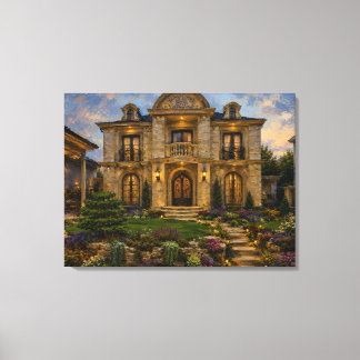 Grand Victorian Mansion Oil Painting Canvas Print