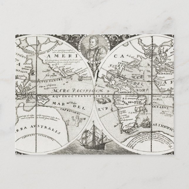 Grand Voyages Old Antique General Map World Postcard (Front)