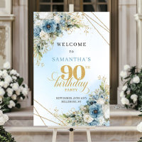 Grand Watercolor dusty blue gold 90th birthday