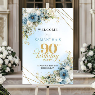 Grand Watercolor dusty blue gold 90th birthday  Poster