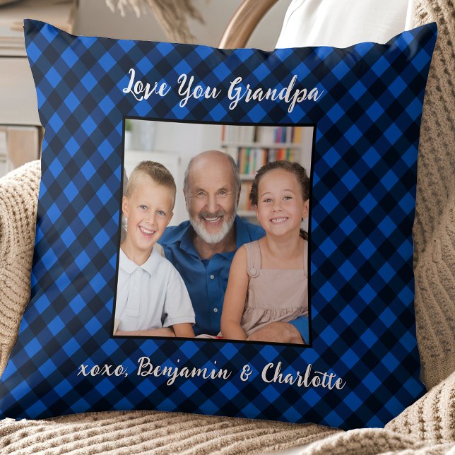 Granda Gift Personalised Photo Blue Plaid Holiday Cushion (Creator Uploaded)