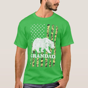 Grandad Bear Camping Hiking Camouflage USA America T-Shirt