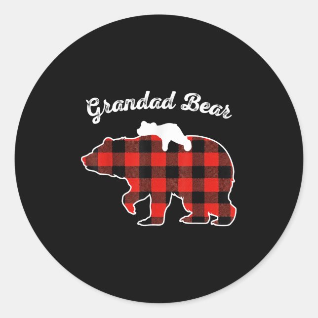 Grandad Bear Flannel Red Plaid Pajama Family Match Classic Round Sticker (Front)