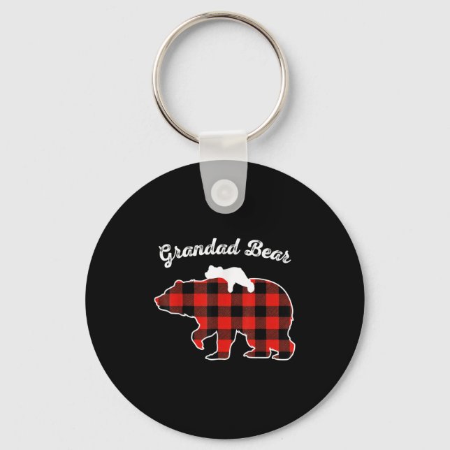 Grandad Bear Flannel Red Plaid Pajama Family Match Key Ring (Front)