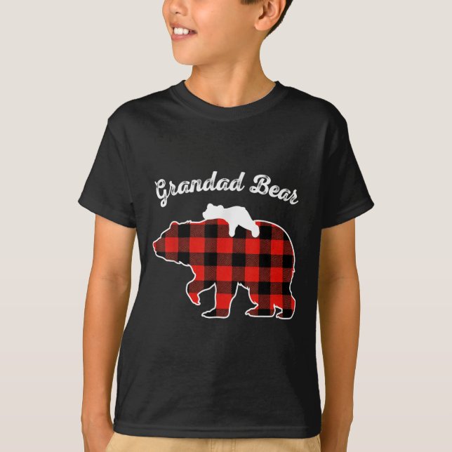 Grandad Bear Flannel Red Plaid Pajama Family Match T-Shirt (Front)