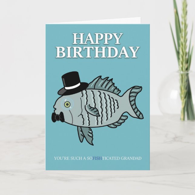 Grandad Birthday Fish Pun Joke Card (Front)