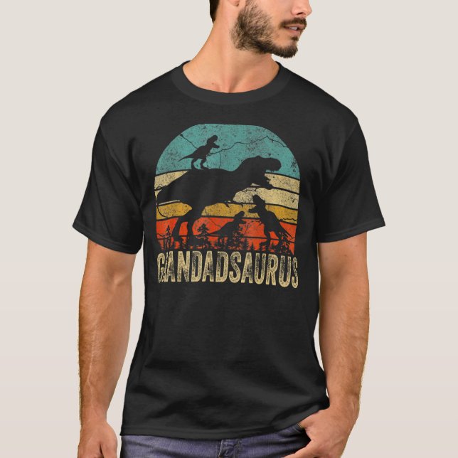 Grandad Dinosaur Grandadsaurus 3 Two Kids Christma T-Shirt (Front)
