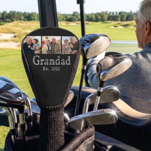 Grandad Est. Minimal White Bold Text 3 Photo Golf Head Cover