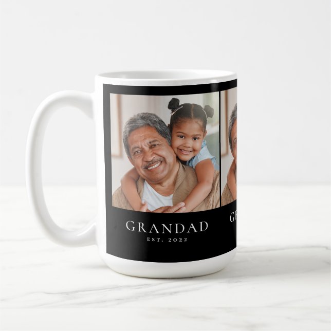 Grandad Established 3 Photo Black Coffee Mug (Left)
