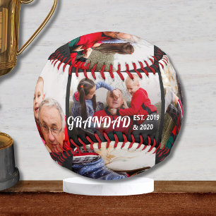 Grandad Established 3 Photo Bold White Typography Baseball
