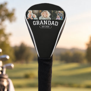 Grandad Established 3 Photo Collage Script Gift Golf Head Cover