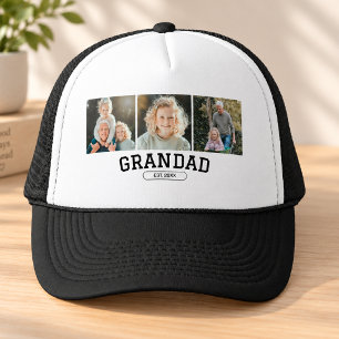 Grandad Established 3 Photo Collage Script Gift Trucker Hat